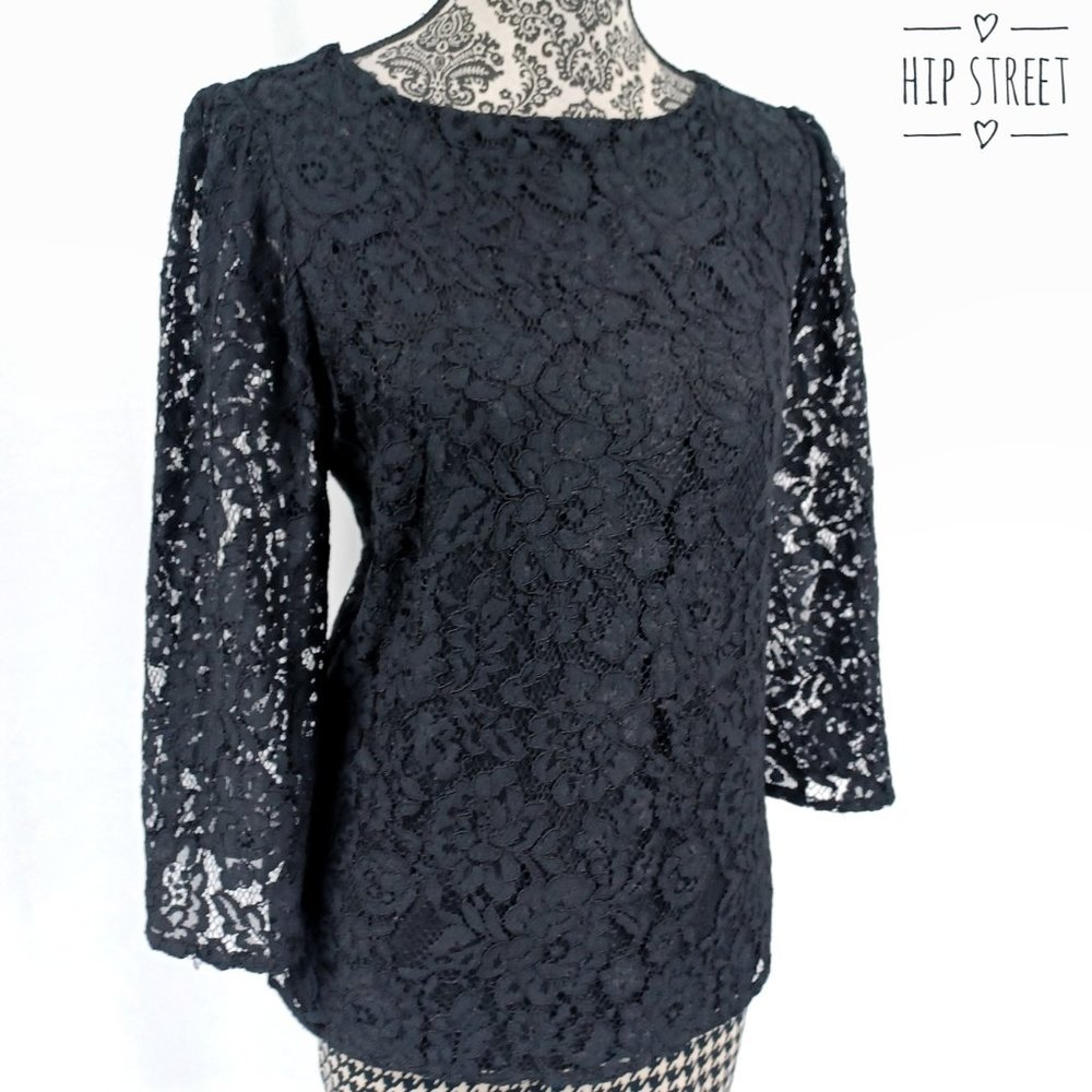 CHAPS Angel Sleeve Lace Blouse M